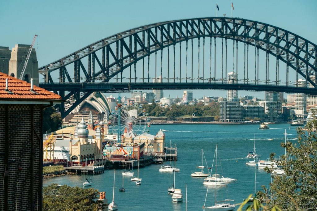 Cầu cảng và Nhà hát Opera Sydney bên vịnh — dịch vụ tại Úc của My Second World